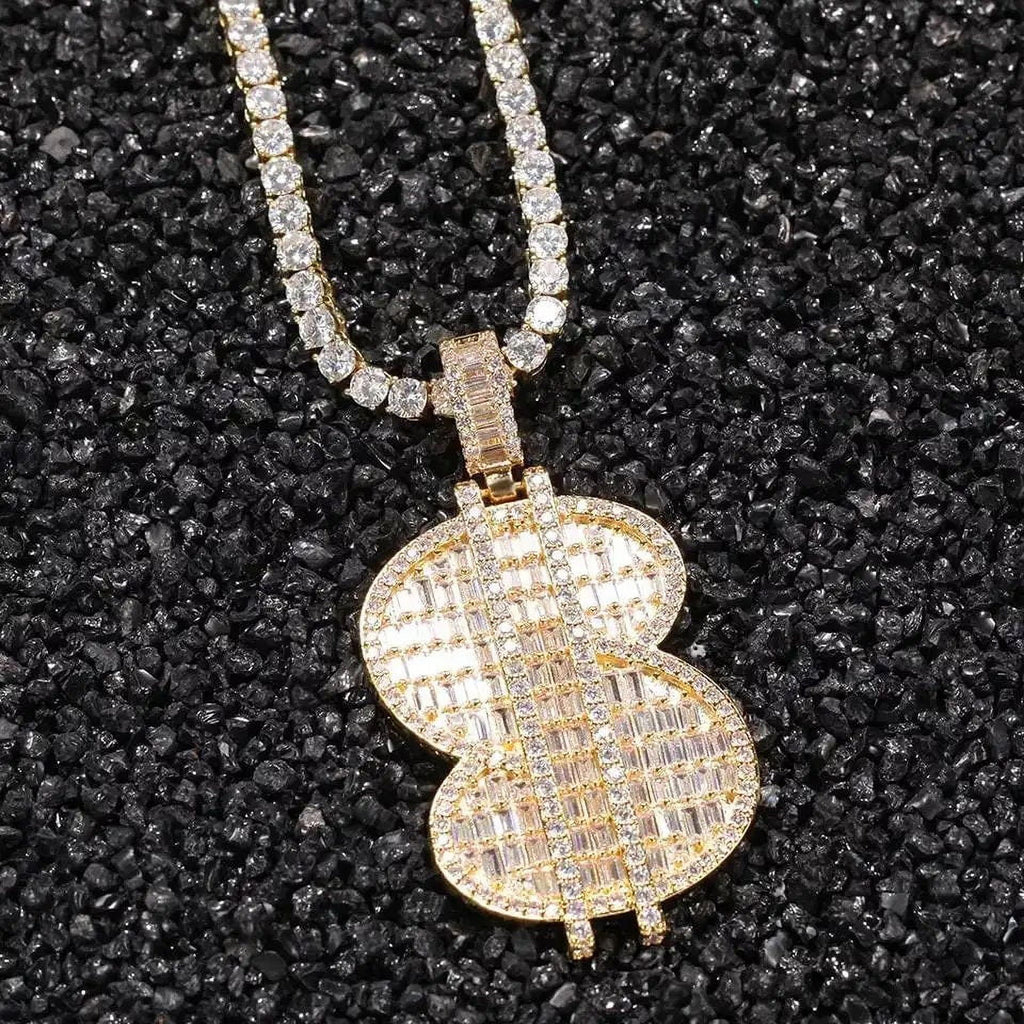 14K Gold Over Finish Simulated Diamond Pendant Necklace S7292