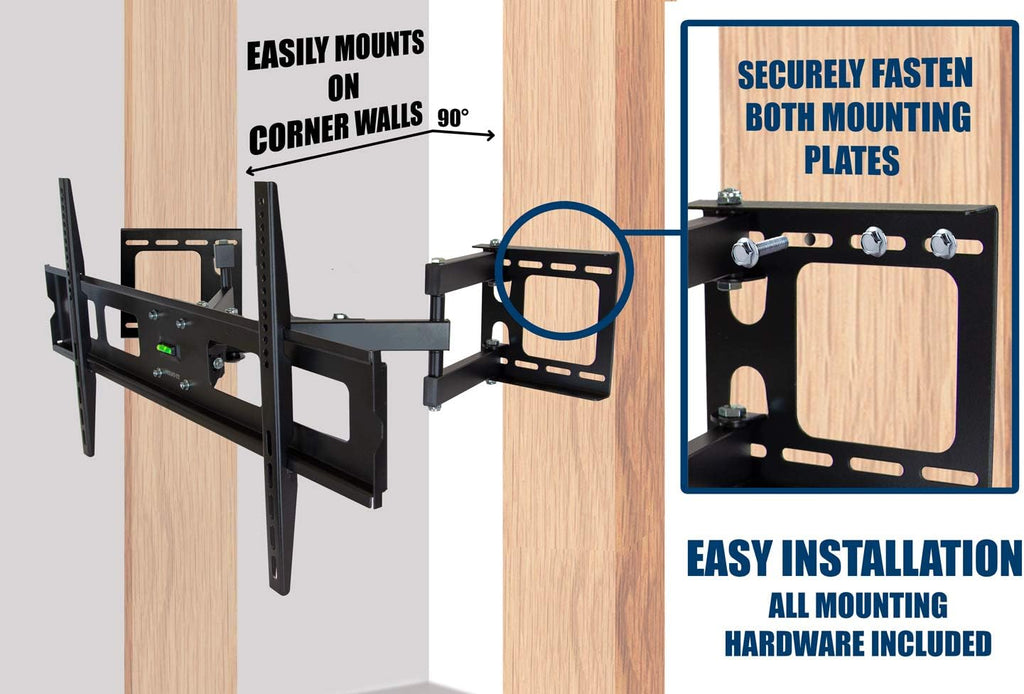 Corner TV Mount Swivel Full Motion Wall Bracket for 37-63 inch Flat Panel Screens, VESA up to 800x400, 132 lb Capacity, Black Pack of 2 K248