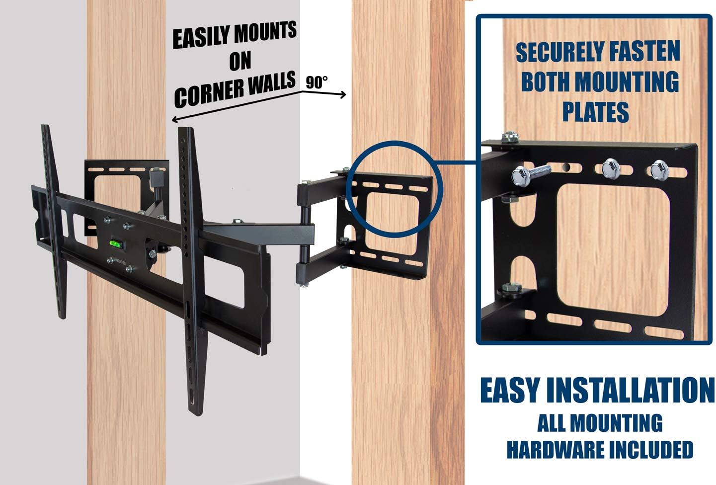 Corner TV Mount Swivel Full Motion Wall Bracket for 37-63 inch Flat Panel Screens, VESA up to 800x400, 132 lb Capacity, Black Pack of 2 K248