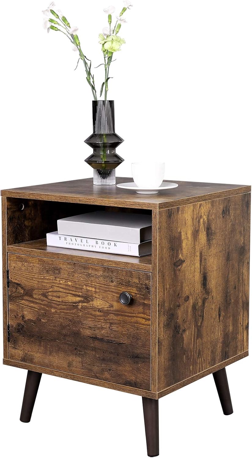 Rustic Brown Nightstand with Open Shelf and Cabinet Y812
