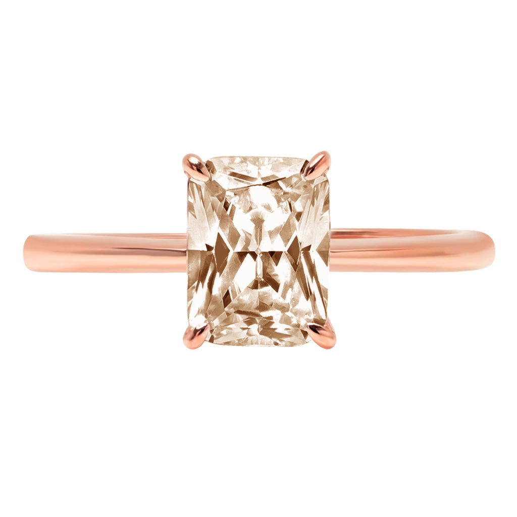2.5ct Radiant Cut Champagne Simulated Diamond 18k Rose Gold Ring N163