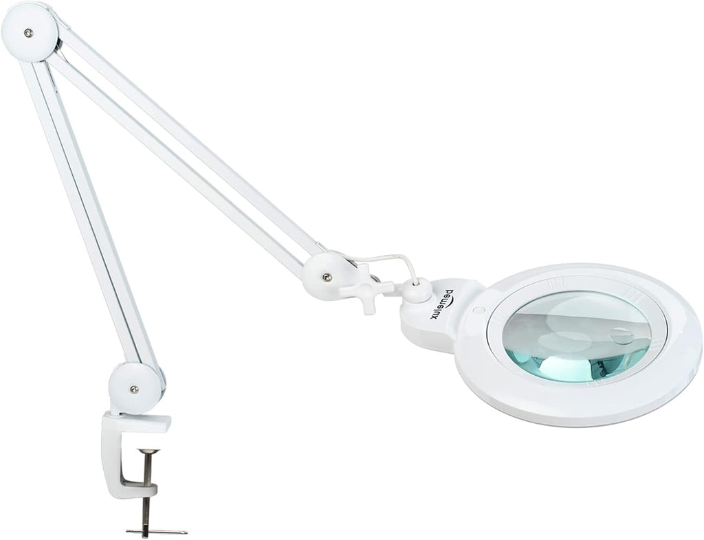 Magnifying Desk Lamp with Clamp, 5 Diopter with 20 Diopter, 6 Inch Detachable Lens, 1200 Lumens Swivel Arm Q45256