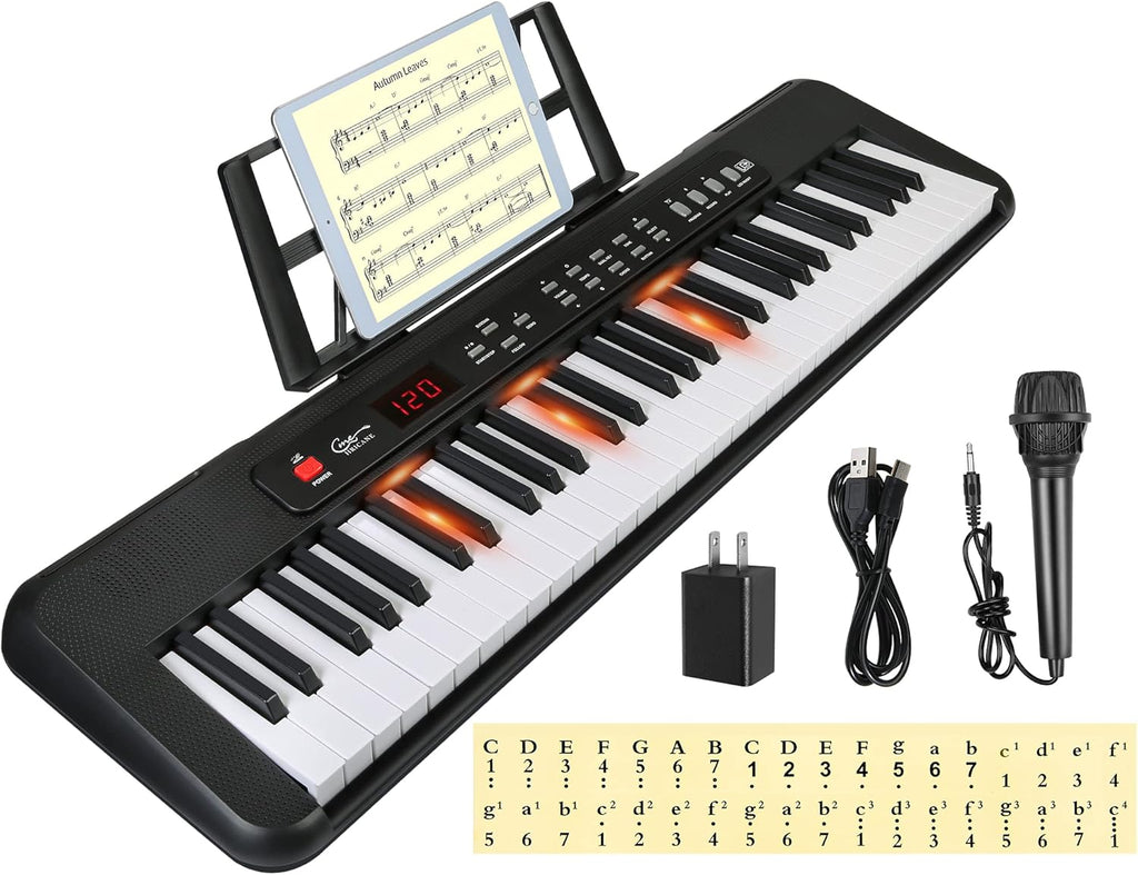 61 Key Lighted Keys Electronic Keyboard Piano with Microphone E4159
