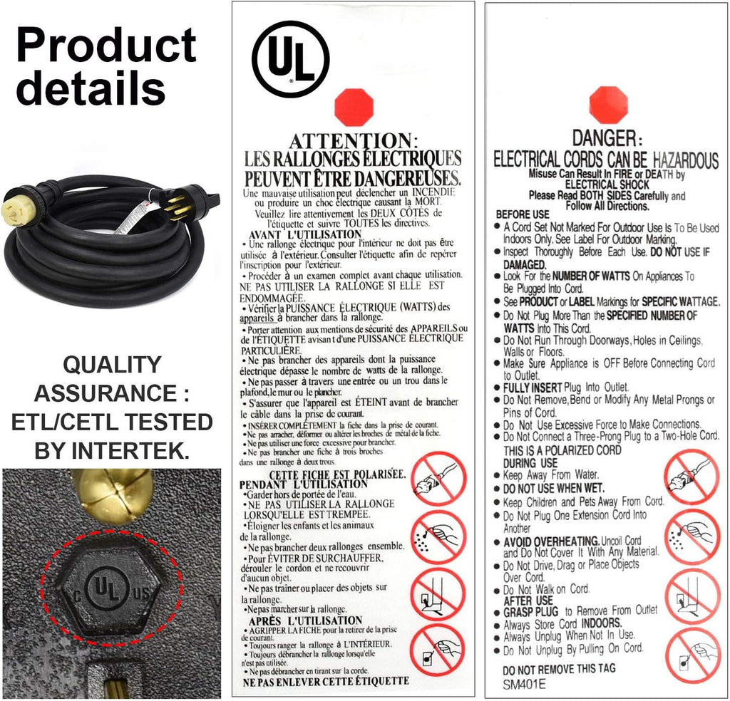 50 Amp Generator Power Cord 30FT STW 6/3 + 8/1 AWG Heavy Duty RV Power Adapter Cable Z583570