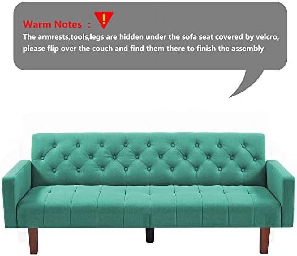 Linen Upholstered Futon Sofa Bed 74" Tufted 3 Seater (Grey) O4987