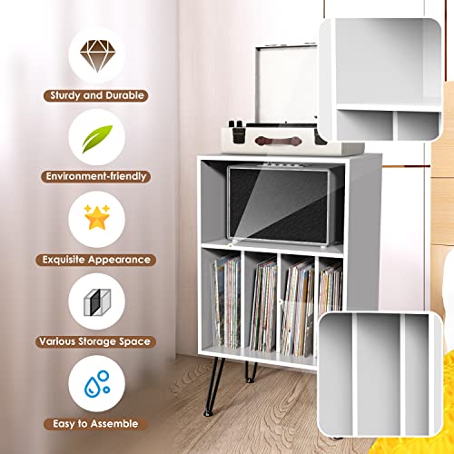 Record Player Stand with Record Storage and Metal Legs P53656