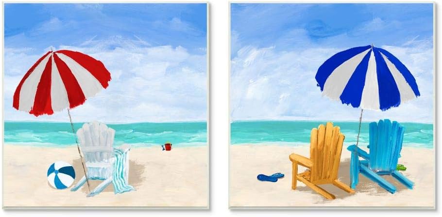 Beach Chairs Wall Art, 2pc, Each 12 x 12, Multi-Color S41021