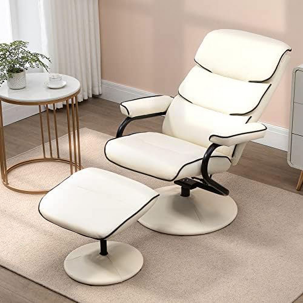 Cream White PU Leather Swivel Recliner Chair with Ottoman H832