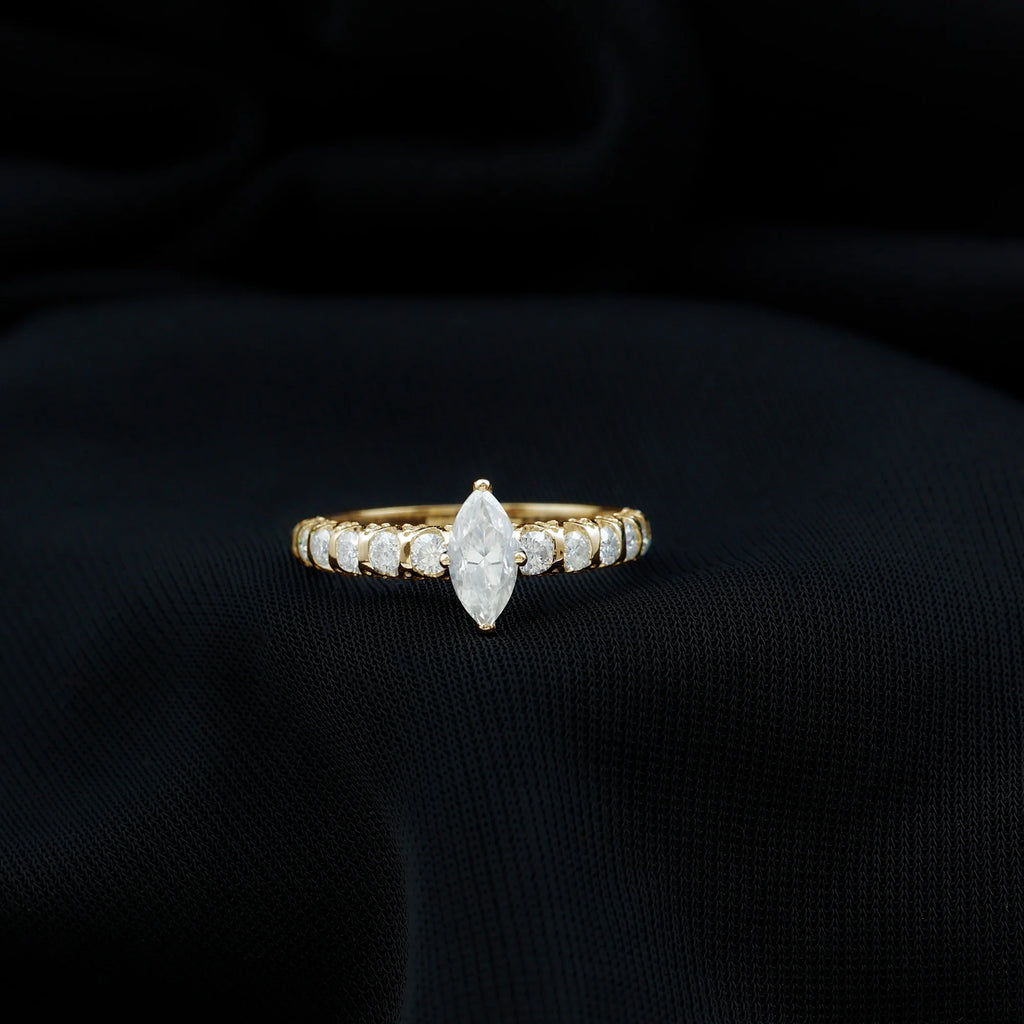 14K Yellow Gold Moissanite Solitaire Engagement Ring with Side Stones F56446