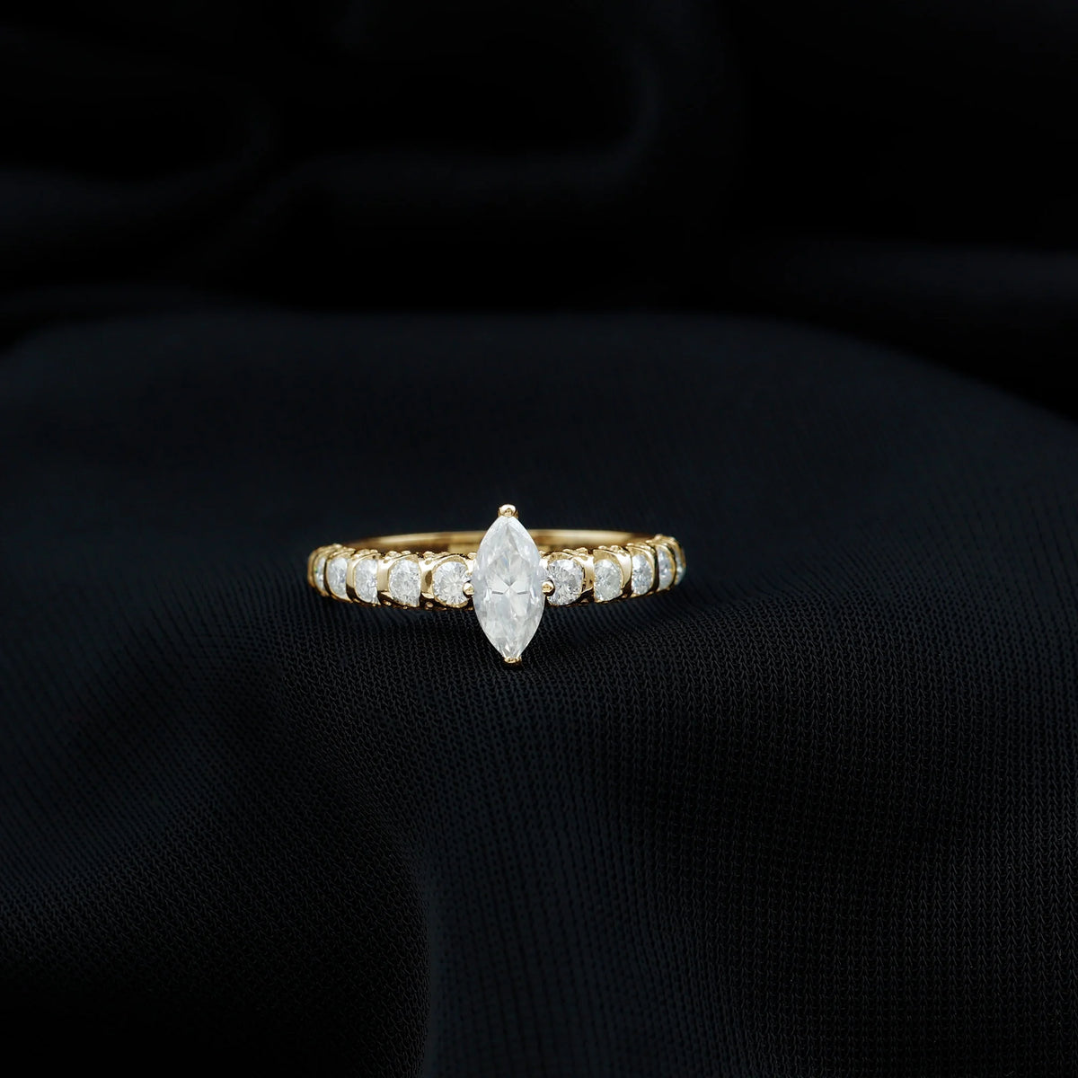 14K Yellow Gold Moissanite Solitaire Engagement Ring with Side Stones F56446
