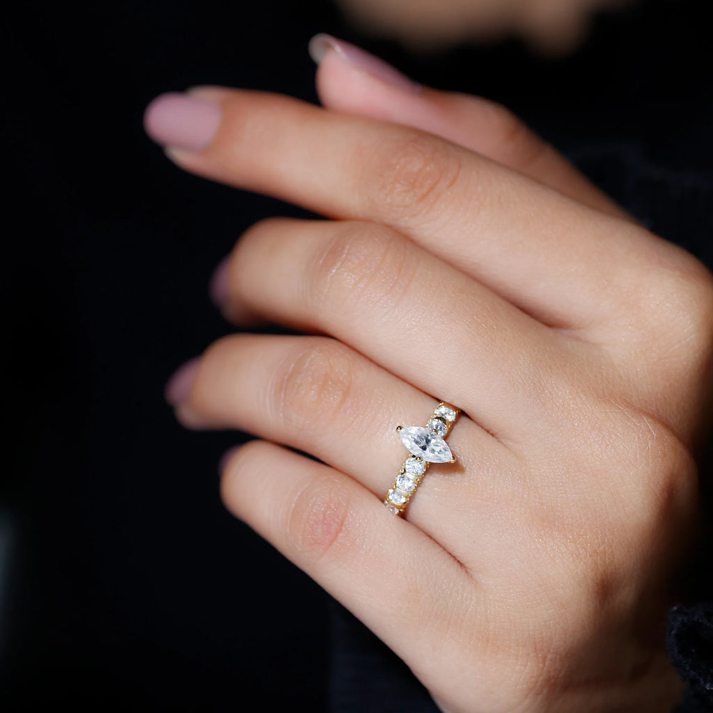 14K Yellow Gold Moissanite Solitaire Engagement Ring with Side Stones F56446
