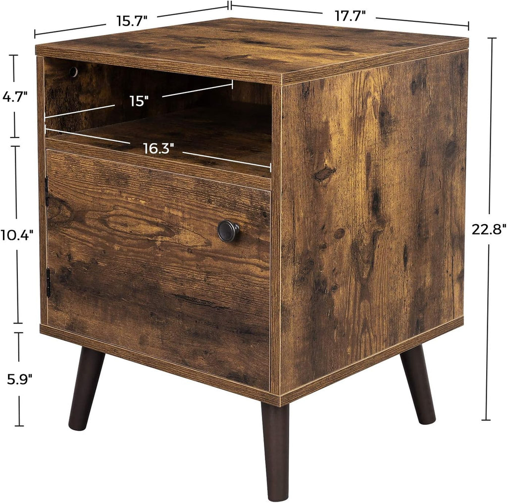 Rustic Brown Nightstand with Open Shelf and Cabinet Y812