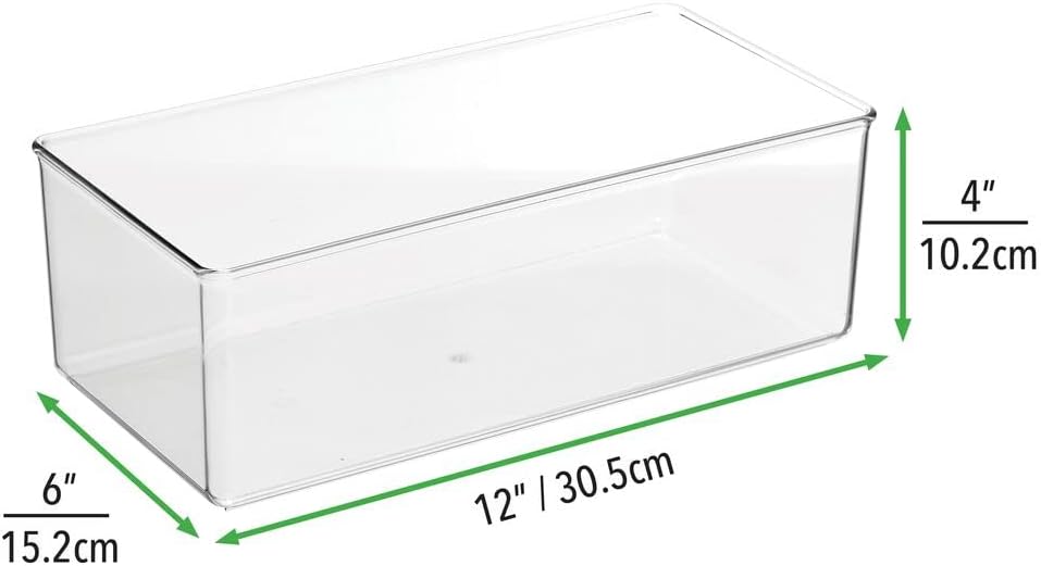 Deep Plastic Kitchen Storage Organizer Container Bin with 32 Pantry Identification Labels & Handles, 12 Long, Set of 2 Bins, Clear U650