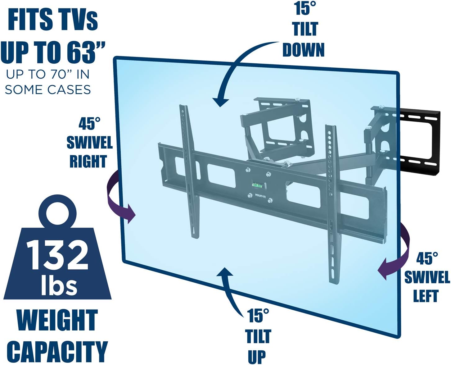 Corner TV Mount Swivel Full Motion Wall Bracket for 37-63 inch Flat Panel Screens, VESA up to 800x400, 132 lb Capacity, Black Pack of 2 K248
