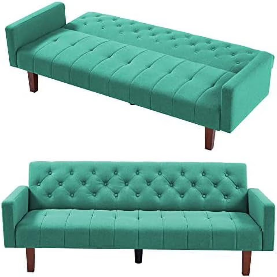 Linen Upholstered Futon Sofa Bed 74" Tufted 3 Seater (Grey) O4987