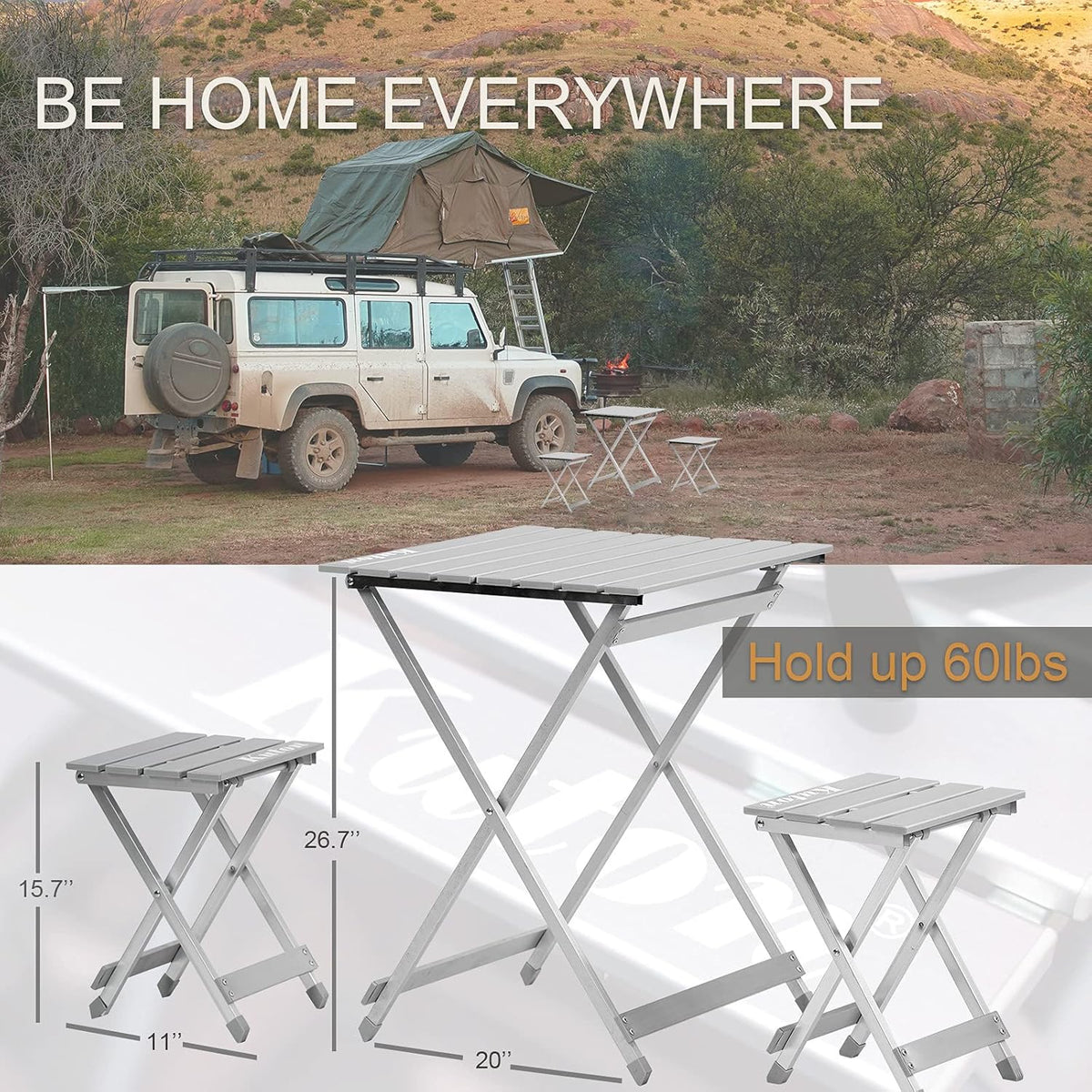 Folding Camping Table with 2 Chairs Aluminum Portable T99976
