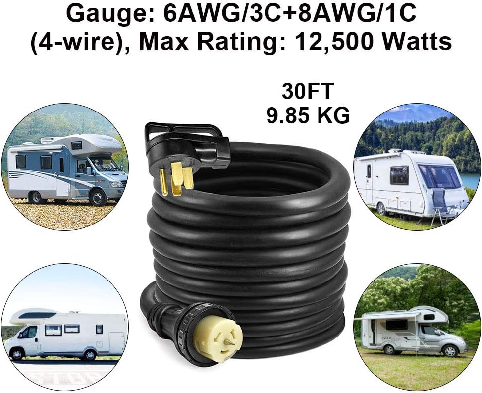 50 Amp Generator Power Cord 30FT STW 6/3 + 8/1 AWG Heavy Duty RV Power Adapter Cable Z583570