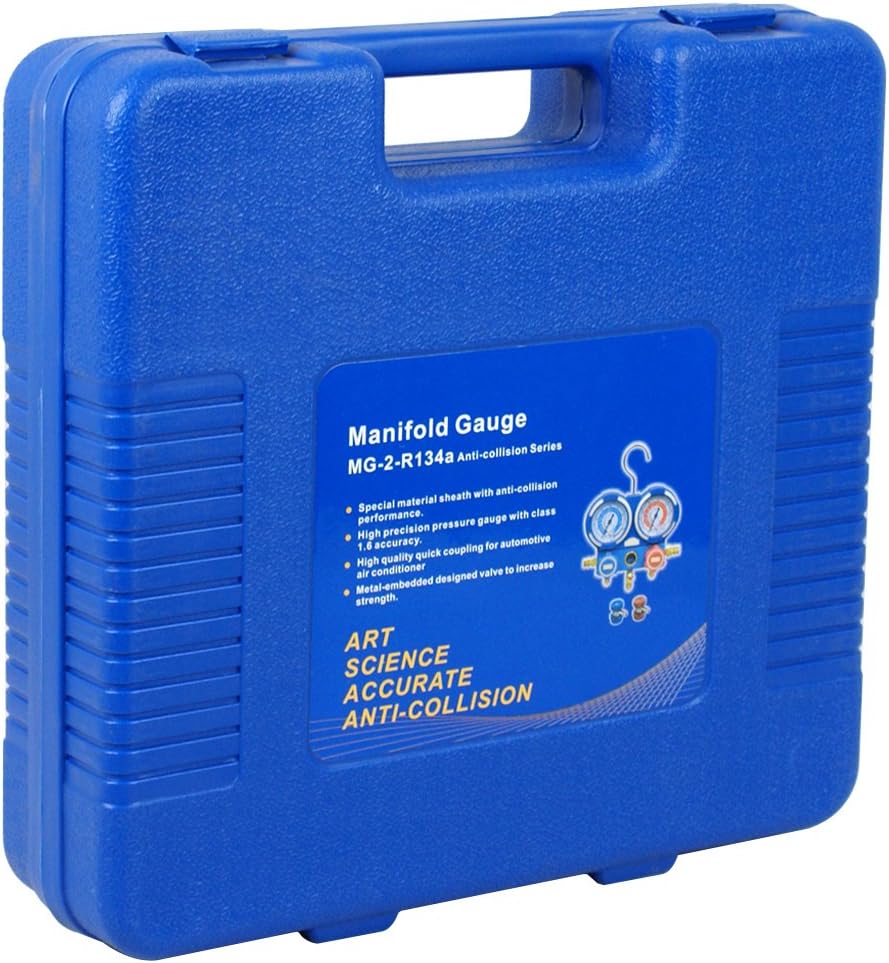 A/C Manifold Gauge Set R134a Refrigeration Kit Brass 4FT w/Case, 1/4 SAE Fittings B13036