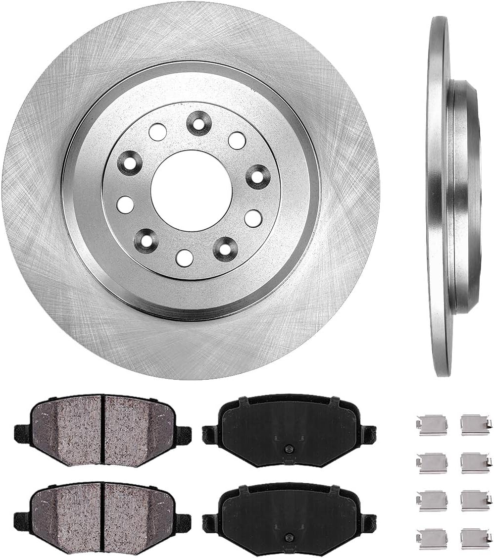 Premium OE 5 Lug Brake Disc Rotors + Ceramic Brake Pads + Clips D36704