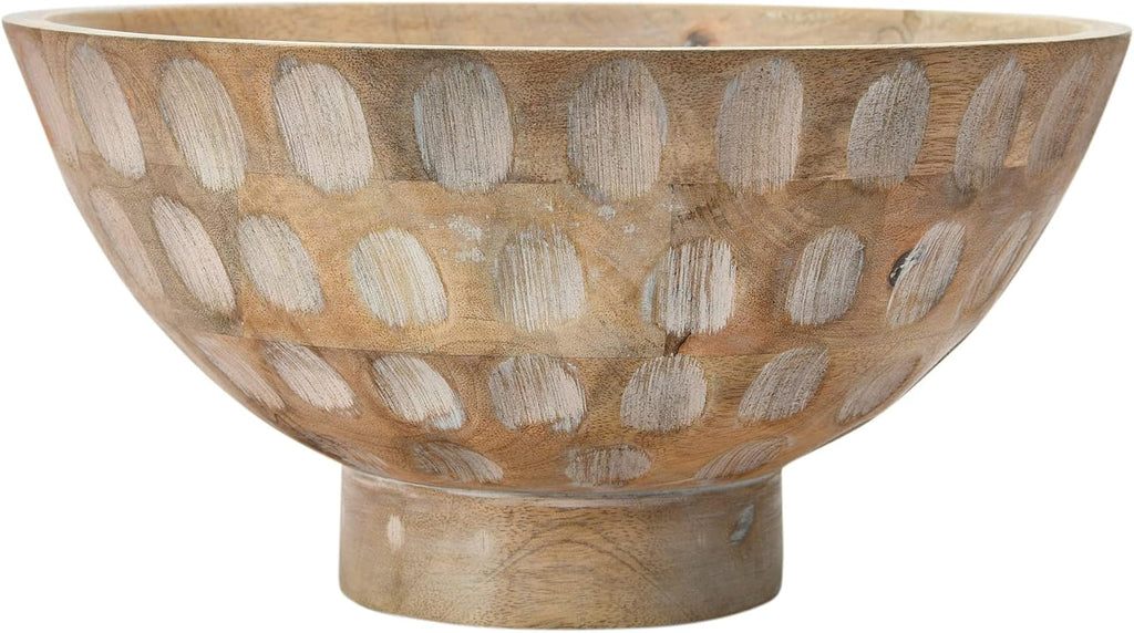 Mango Wood Footed Carved Circle Bowl K3573