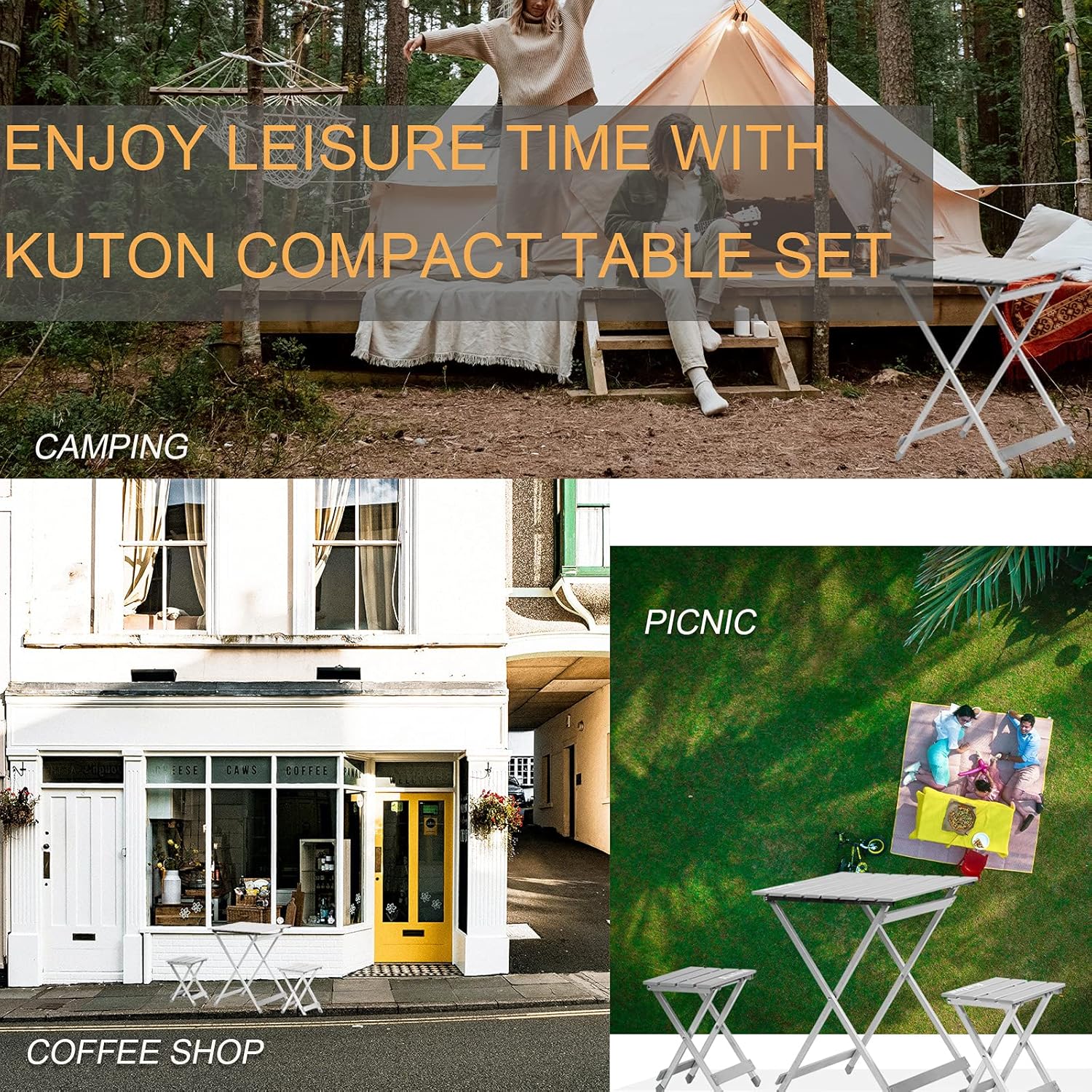 Folding Camping Table with 2 Chairs Aluminum Portable T99976