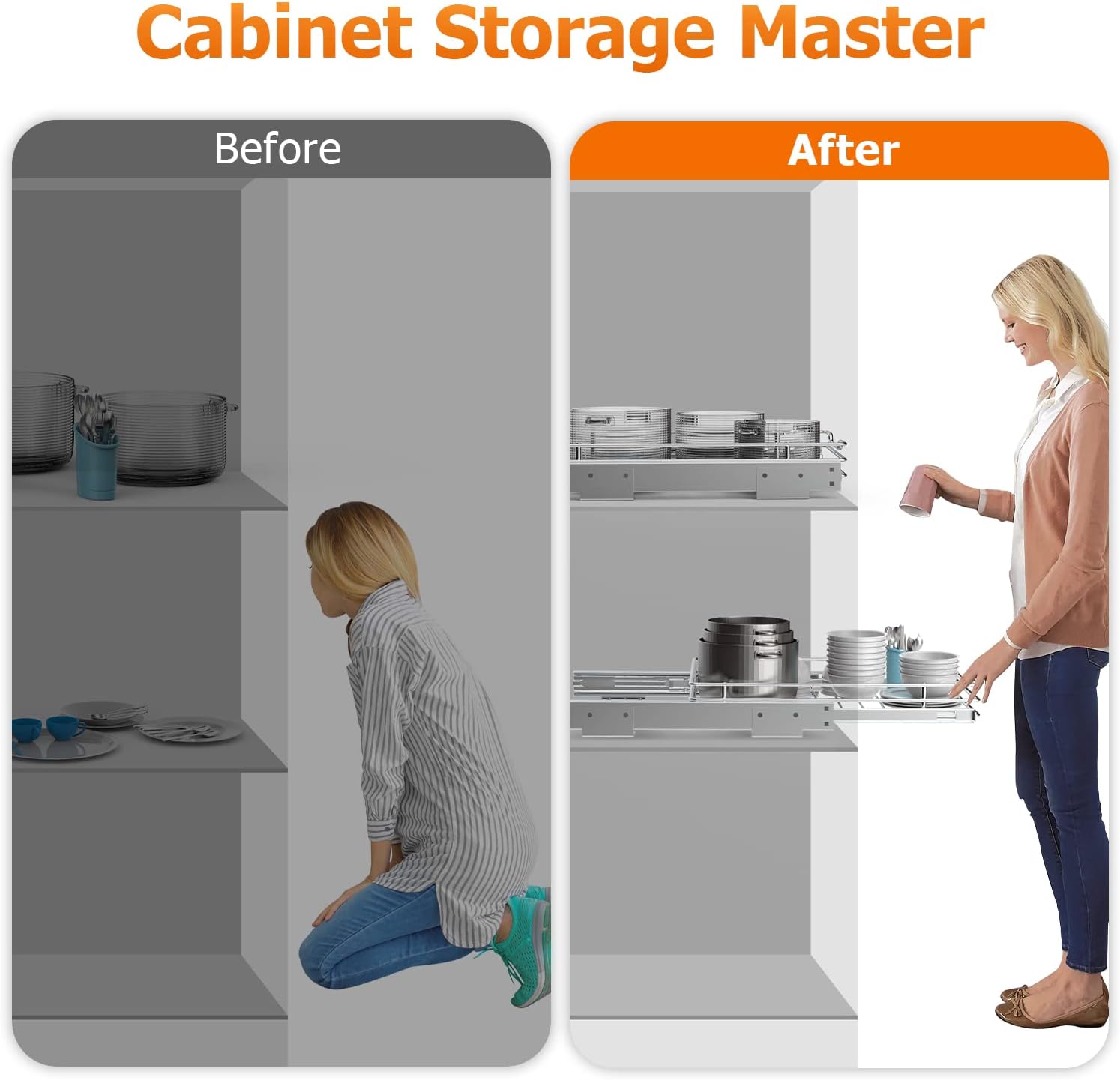 Pull Out Cabinet Organizer, Heavy Duty Slide Out Pantry Shelves, 12.44 W x 16.54 D, Pack of 2 G6854