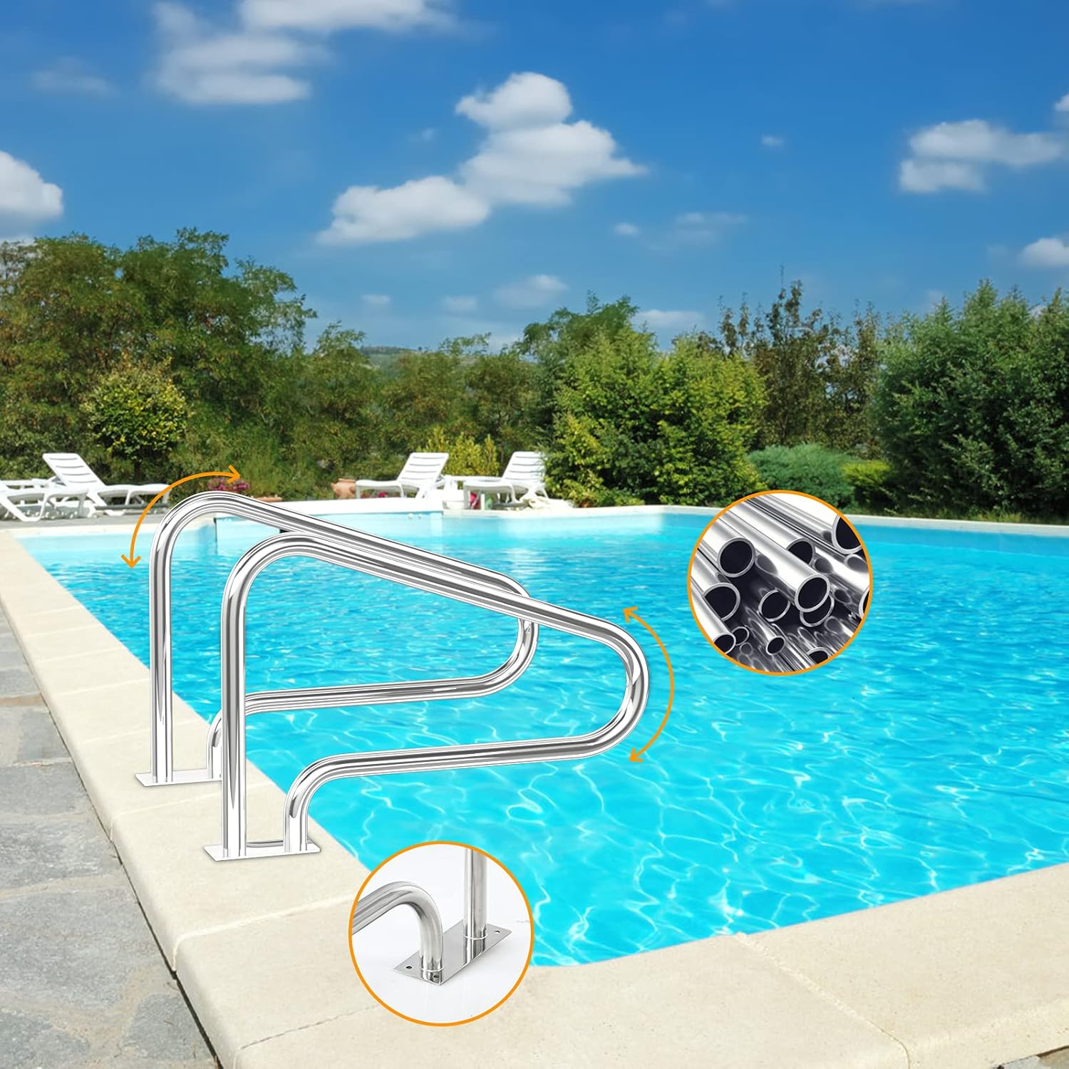 Stainless Steel Pool Hand Rail with Base Plate M159338