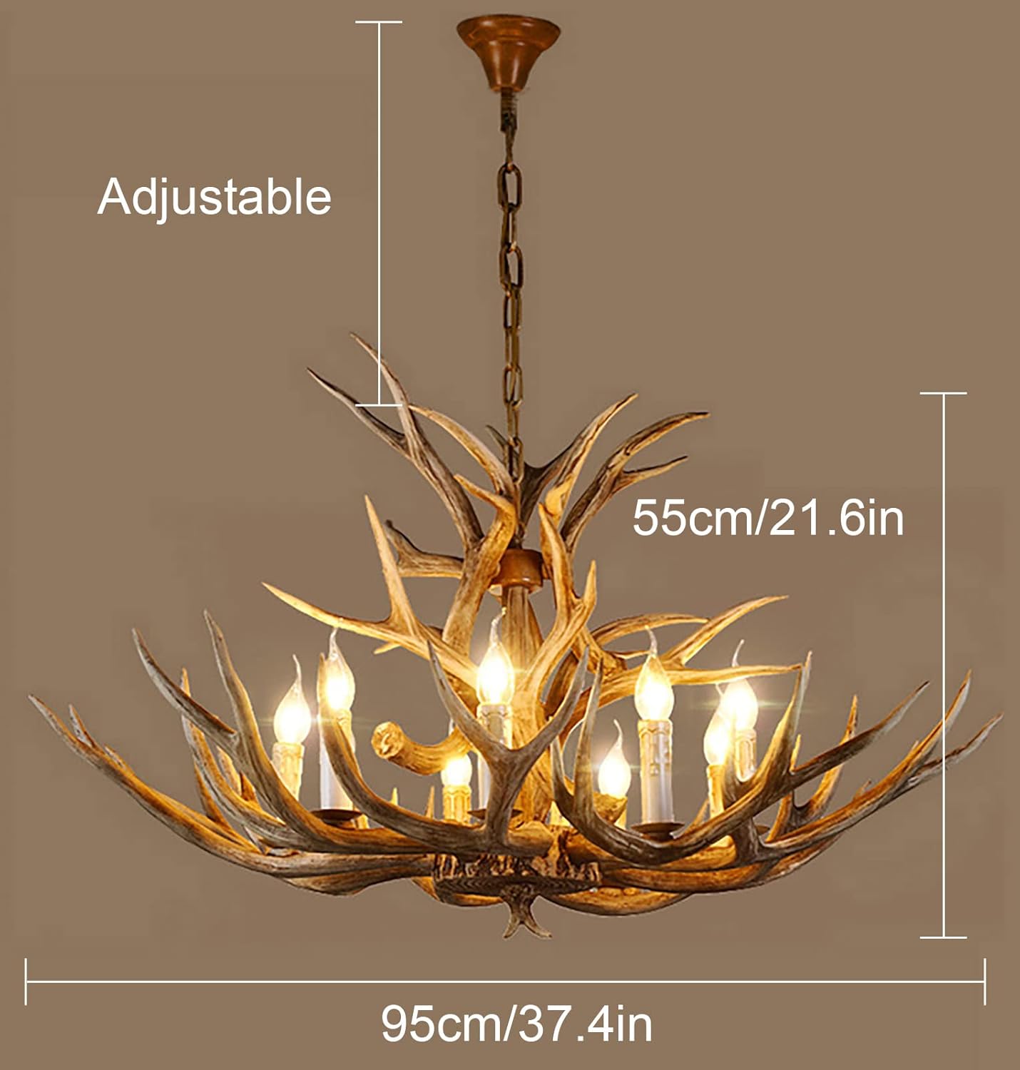 Antler Chandelier 8 Light Rustic Resin Deer Horn Pendant Light D492