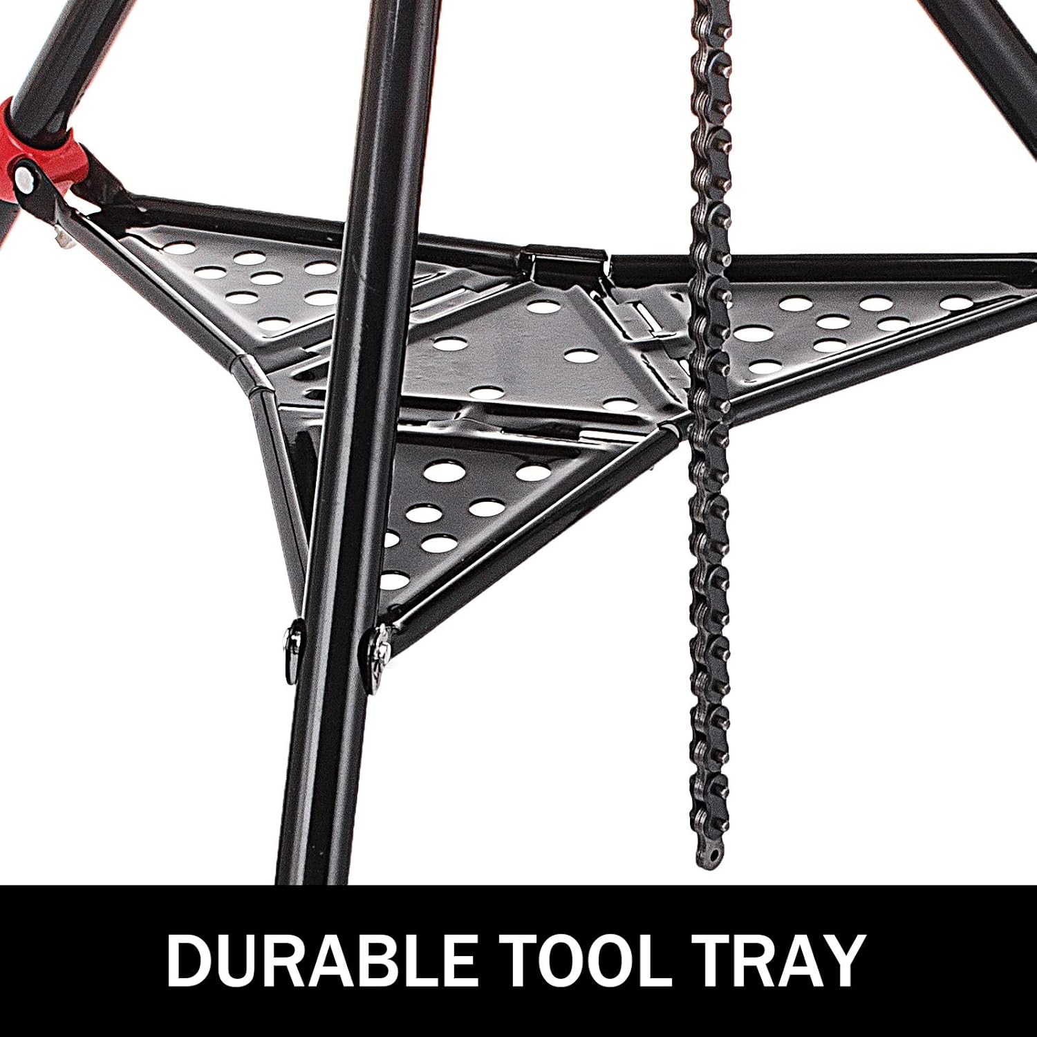 Tripod Pipe Chain Vise with Pipe Stand, Portable Foldable Steel Legs, Tool Tray Y941