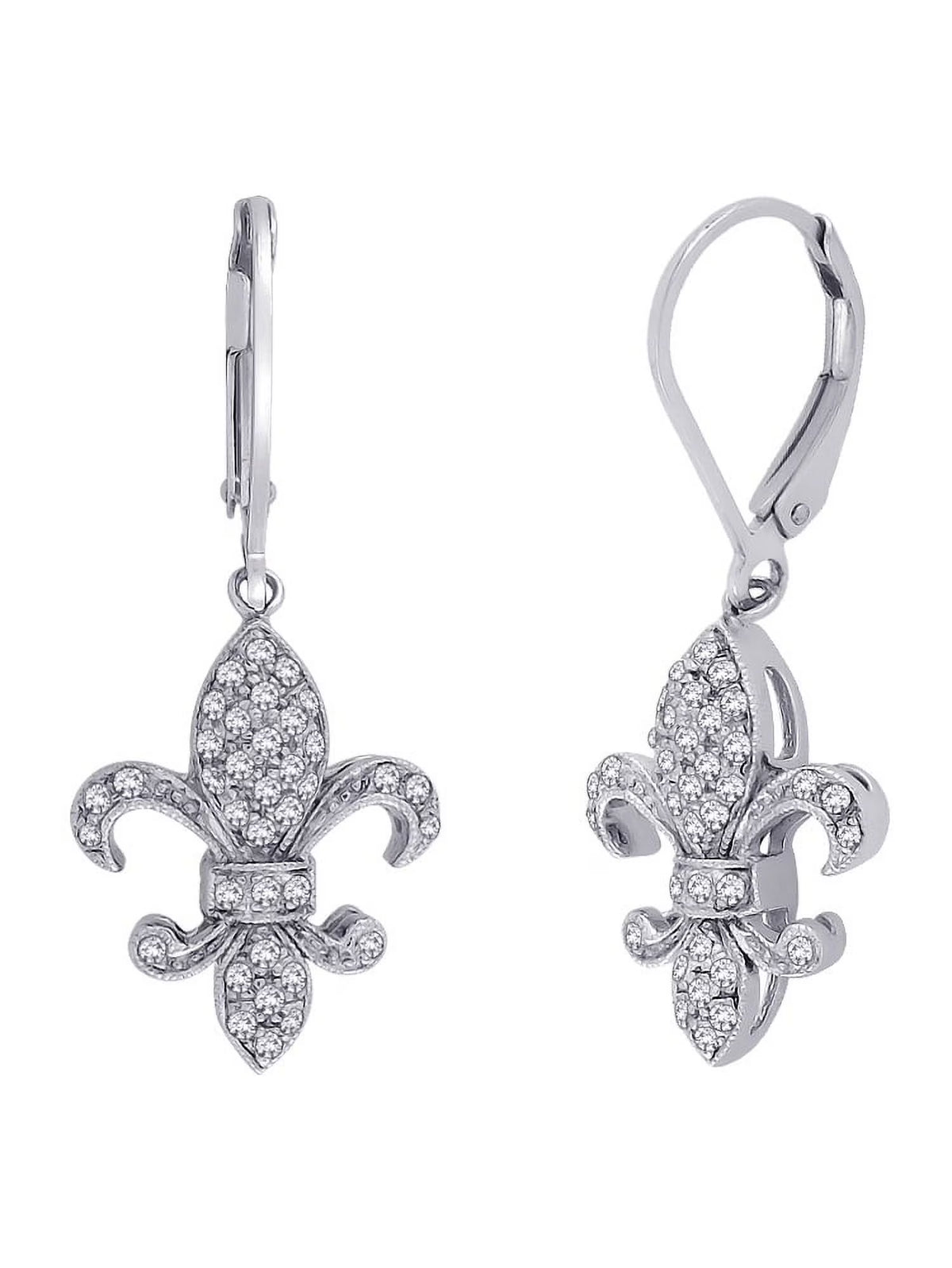 10K White Gold Fleur-De-Lis Diamond Earrings X6313