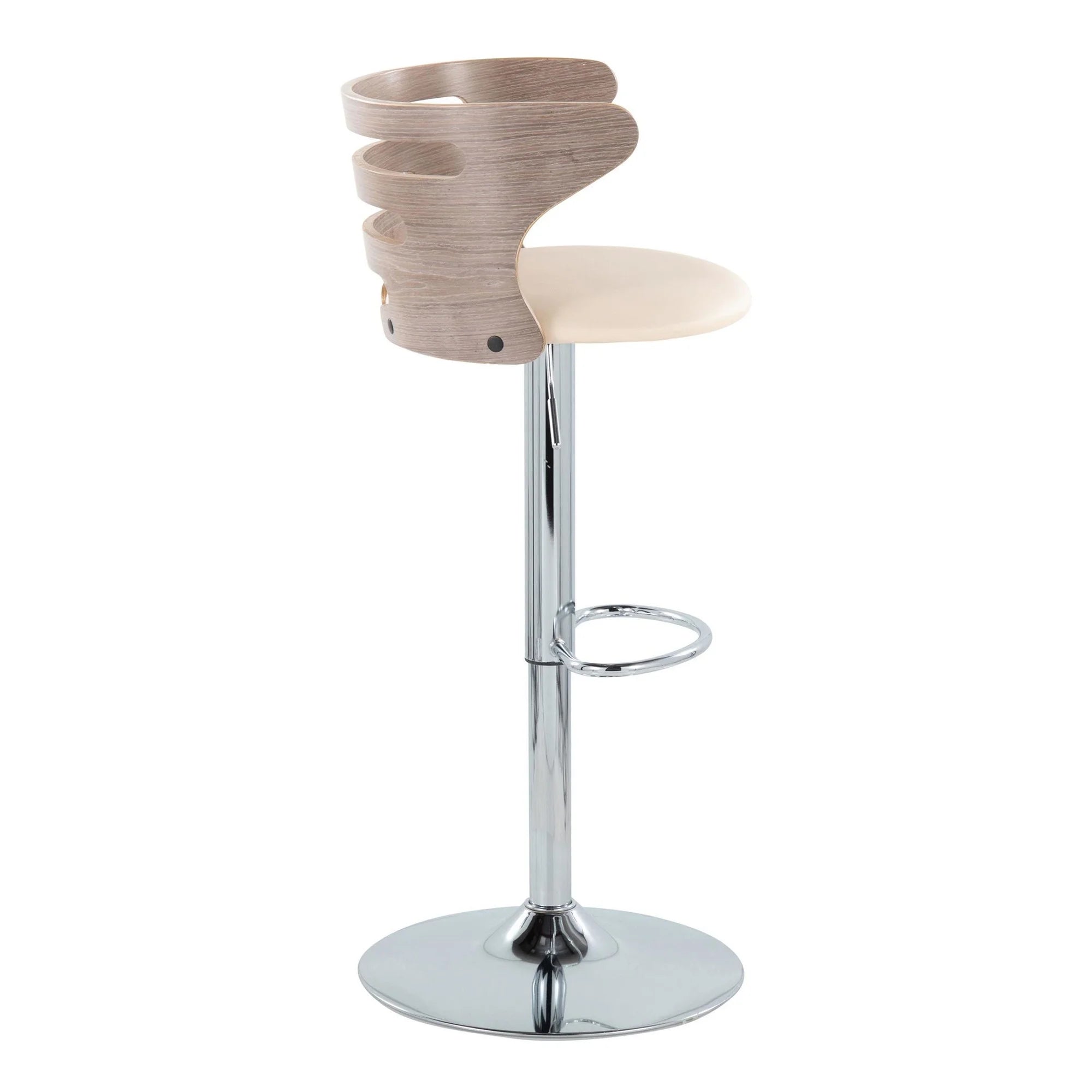 Light Grey Wood and Cream Faux Leather Swivel Barstool Set of 2 L216