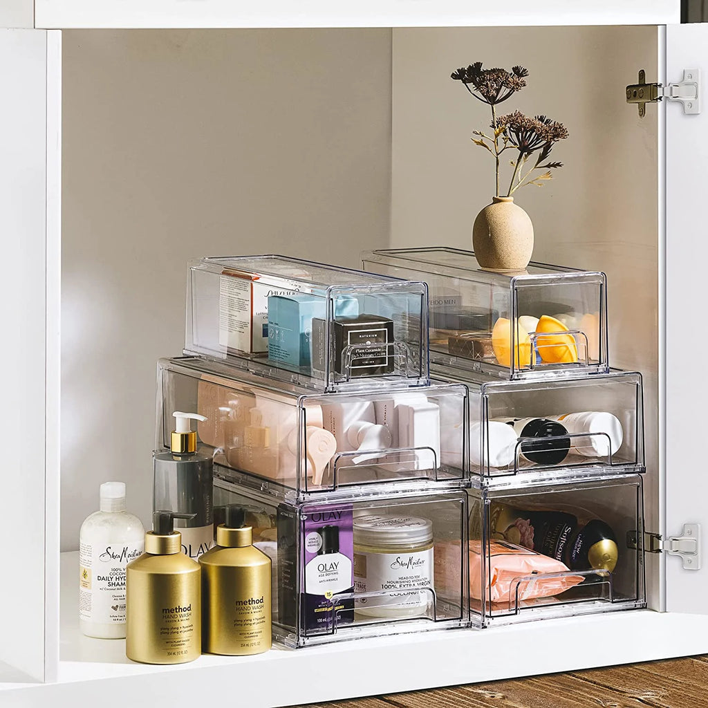 Clear Stackable Pull Out Refrigerator Organizer Bins (2 Pack | Small Wide) A6260
