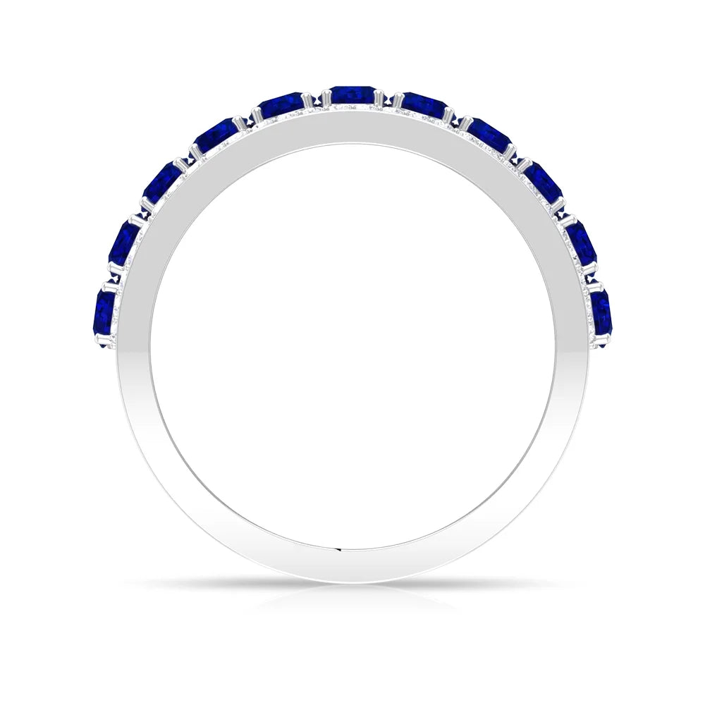 Blue Sapphire and Diamond Band Ring, 925 Sterling Silver U41153