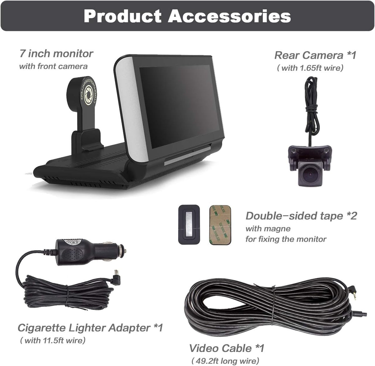 1080P HD Backup Camera with 7 inch Touch Screen Dual Lens Front and Rear S873