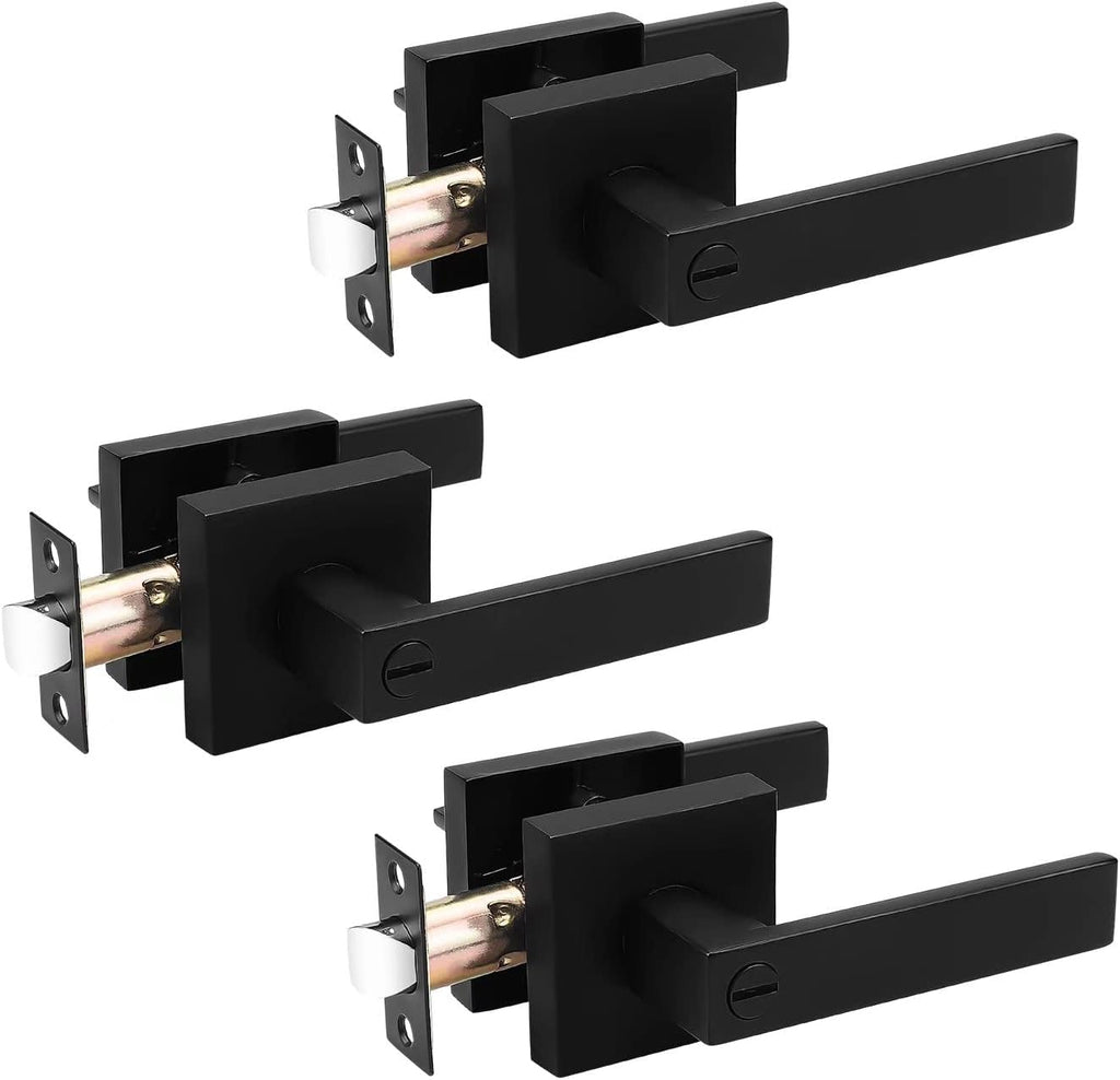 2 Pack Square Door Lever Handle Lockset Passage Knobs in Black H9881