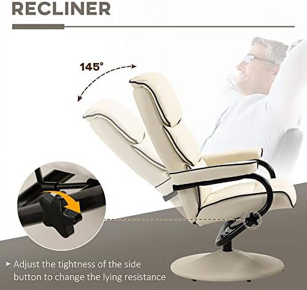Cream White PU Leather Swivel Recliner Chair with Ottoman H832