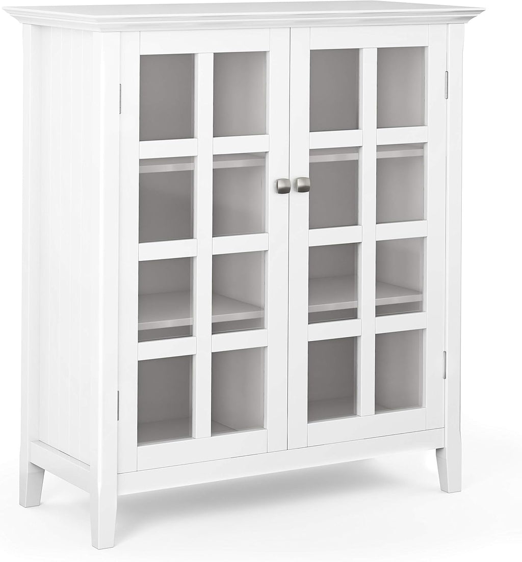 Distressed Grey Solid Wood Storage Cabinet with 2 Tempered Glass Doors and 4 Adjustable Shelves K4041