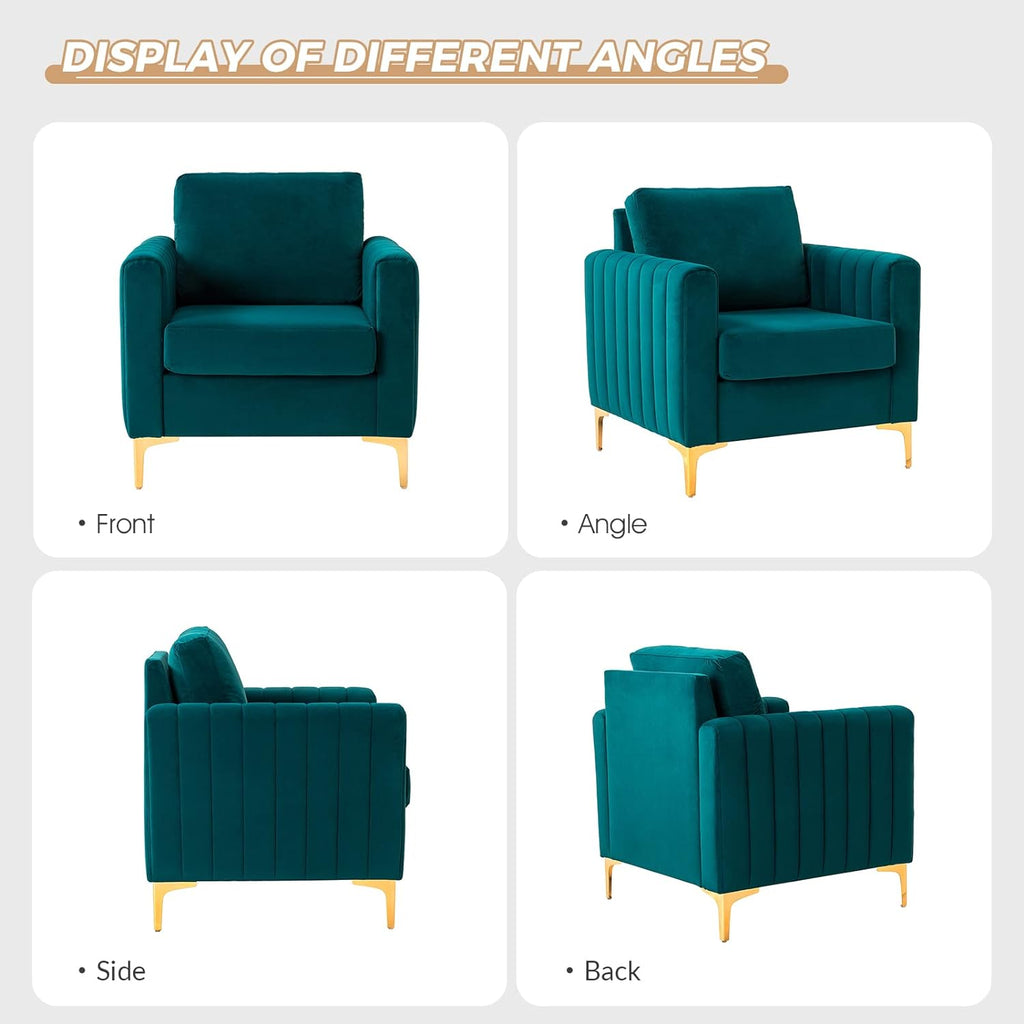 Teal Velvet Club Chairs Set Of 2 with Metal Legs F622008