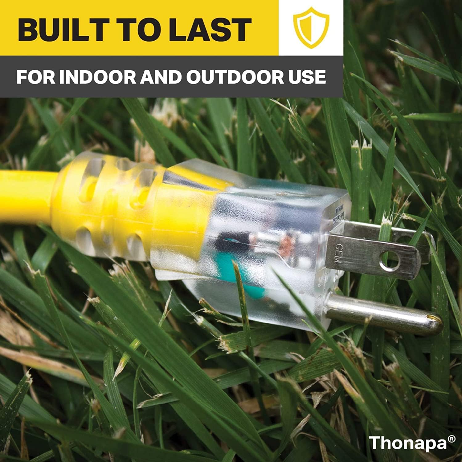 14/3 Heavy Duty Lighted Outdoor Extension Cord Yellow 3 Prong Grounded Plug 100 Ft SJTW Z7820