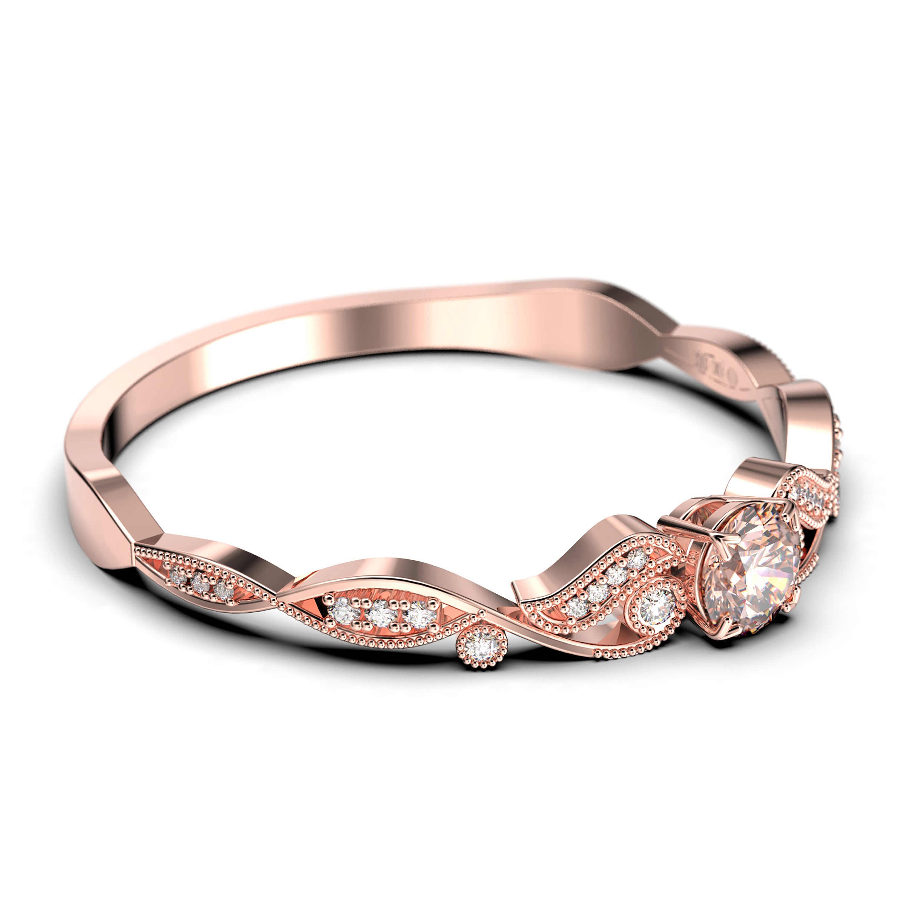 0.75 Carat Round Cut Morganite And Diamond Moissanite Engagement Ring in 925 Sterling Silver With 18k Rose Gold Plating H33446