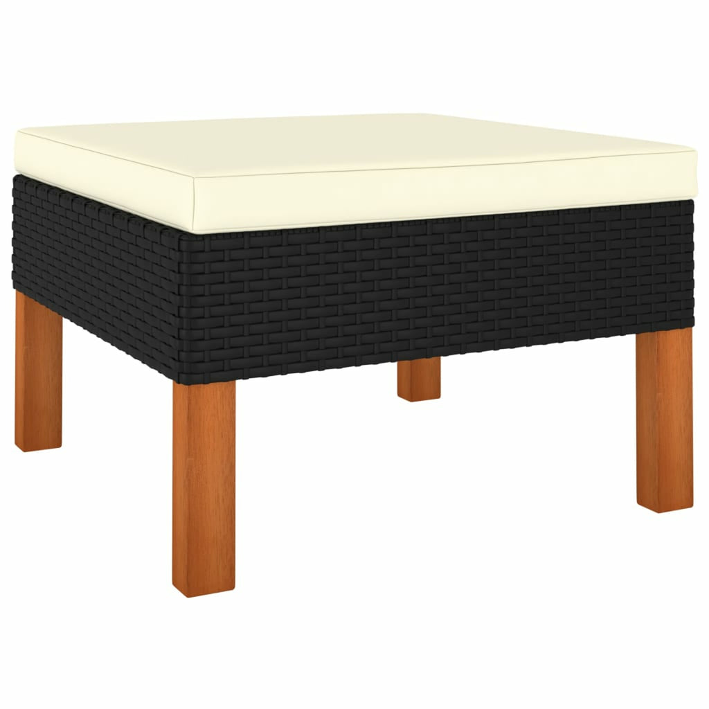 6 Piece Black Poly Rattan Wood Legs Sectional Outdoor Furniture Set T247