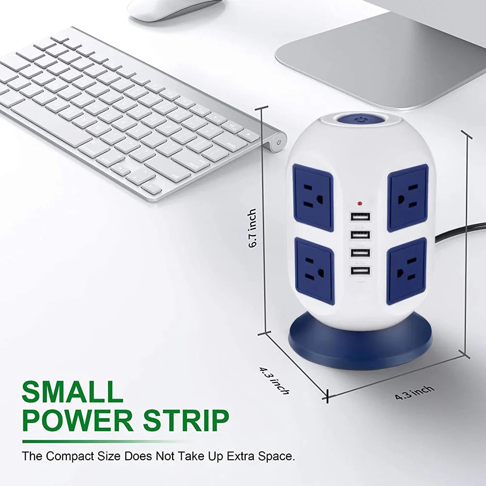 Multi Plug Charging Tower Surge Protector 8 AC Outlets 4 USB Port Power Strip Tower Extension Cord 3 Meters M24349