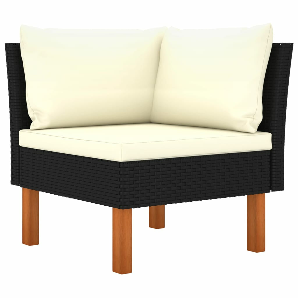 6 Piece Black Poly Rattan Wood Legs Sectional Outdoor Furniture Set T247
