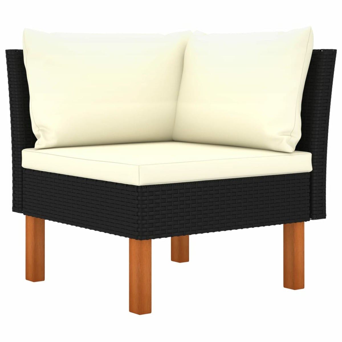 6 Piece Black Poly Rattan Wood Legs Sectional Outdoor Furniture Set T247