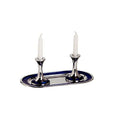 Aluminum Candle Holders with Blue Enamel Inlay and Tray L960893