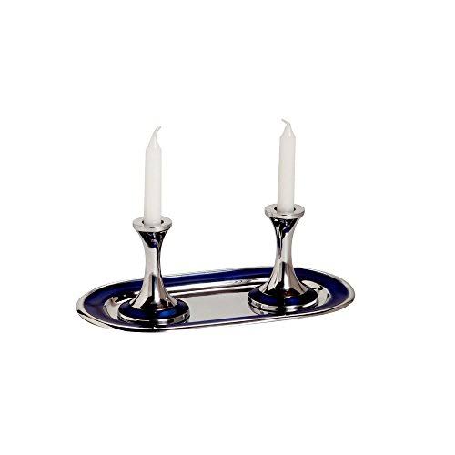 Aluminum Candle Holders with Blue Enamel Inlay and Tray L960893