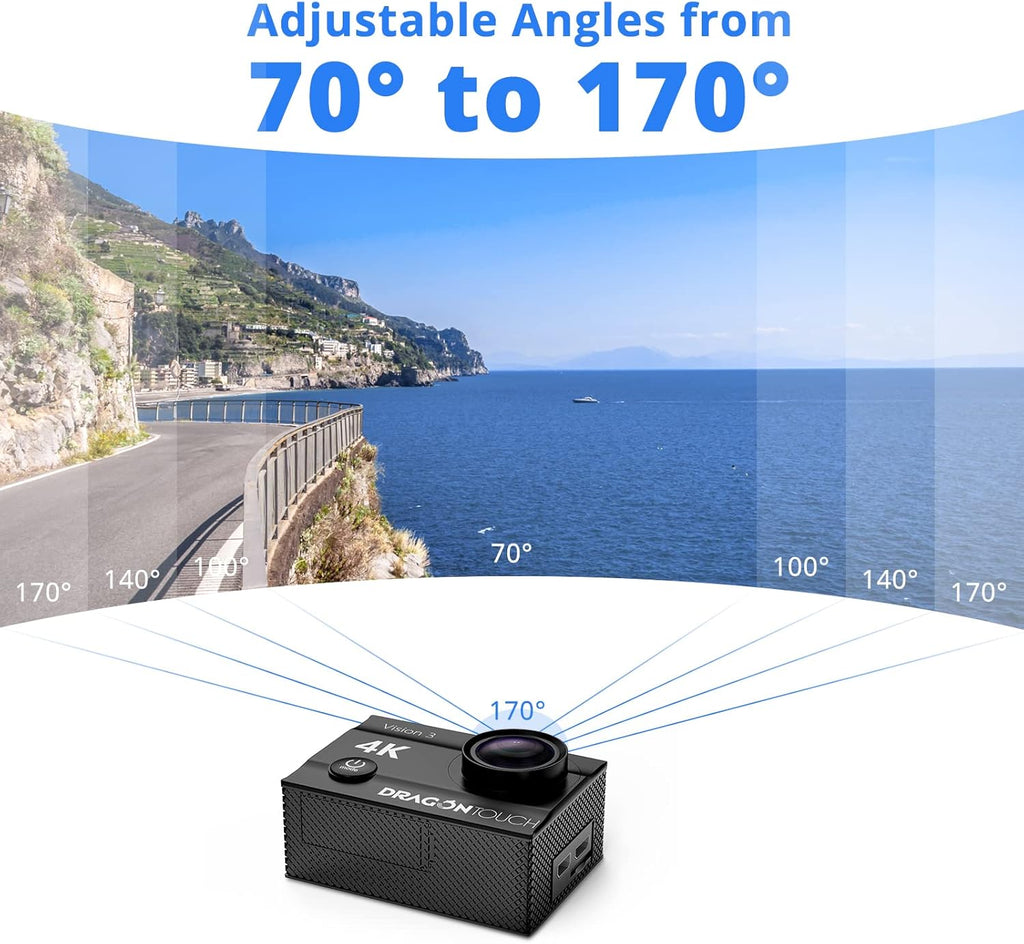 4K Action Camera 16MP Ultra HD Waterproof 170° Wide Angle 4X Zoom Sports Camcorder with Remote Control 2 Batteries Helmet Accessories Pack of 2 N546