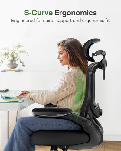 Ergonomic Office Chair with 3D Lumbar Support, Headrest, Flip-Up Armrests, High Back, Thick Cushion U1113