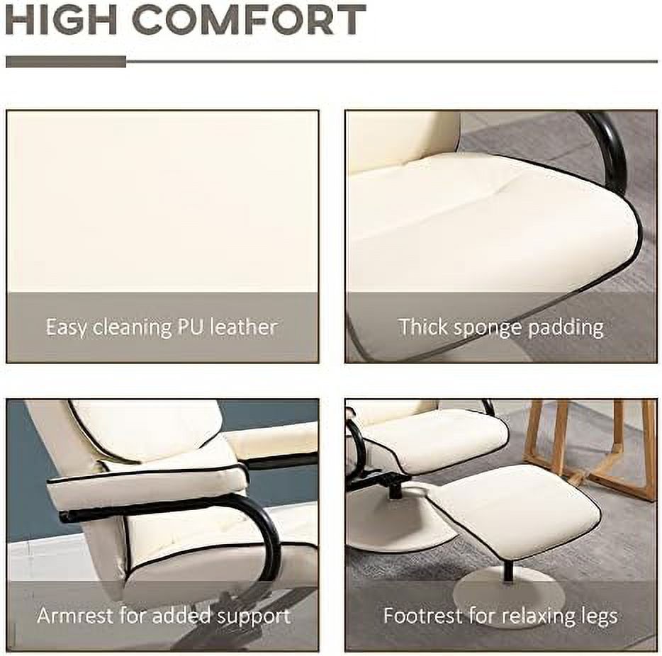 Cream White PU Leather Swivel Recliner Chair with Ottoman H832