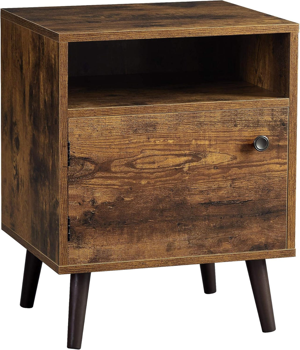 Rustic Brown Nightstand with Open Shelf and Cabinet Y812